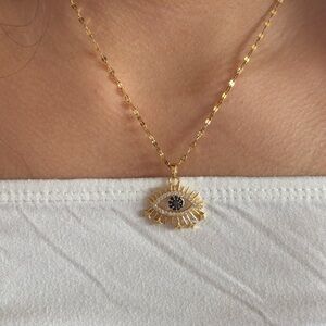 Gold Evil Eye Pendant Necklace Women Jewelry
